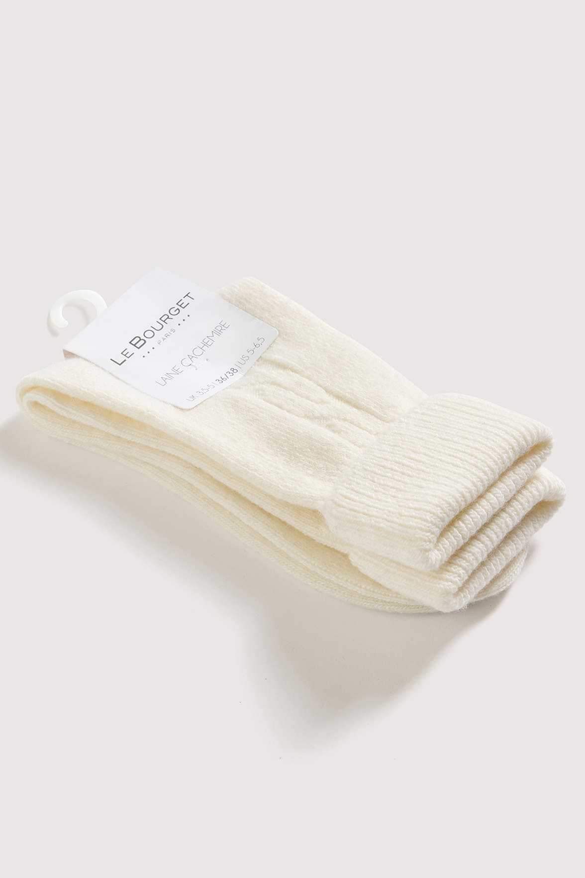 Chaussettes Torsadées avec Revers en Laine et Cachemire - Naturel