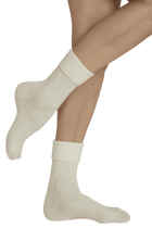 Chaussettes Torsadées avec Revers en Laine et Cachemire - Naturel