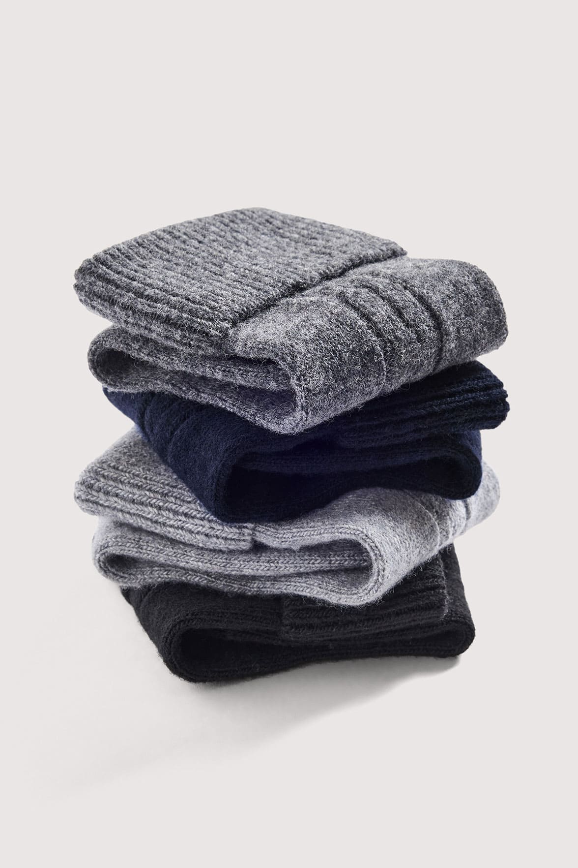 Chaussettes Torsadées avec Revers en Laine et Cachemire - Marine