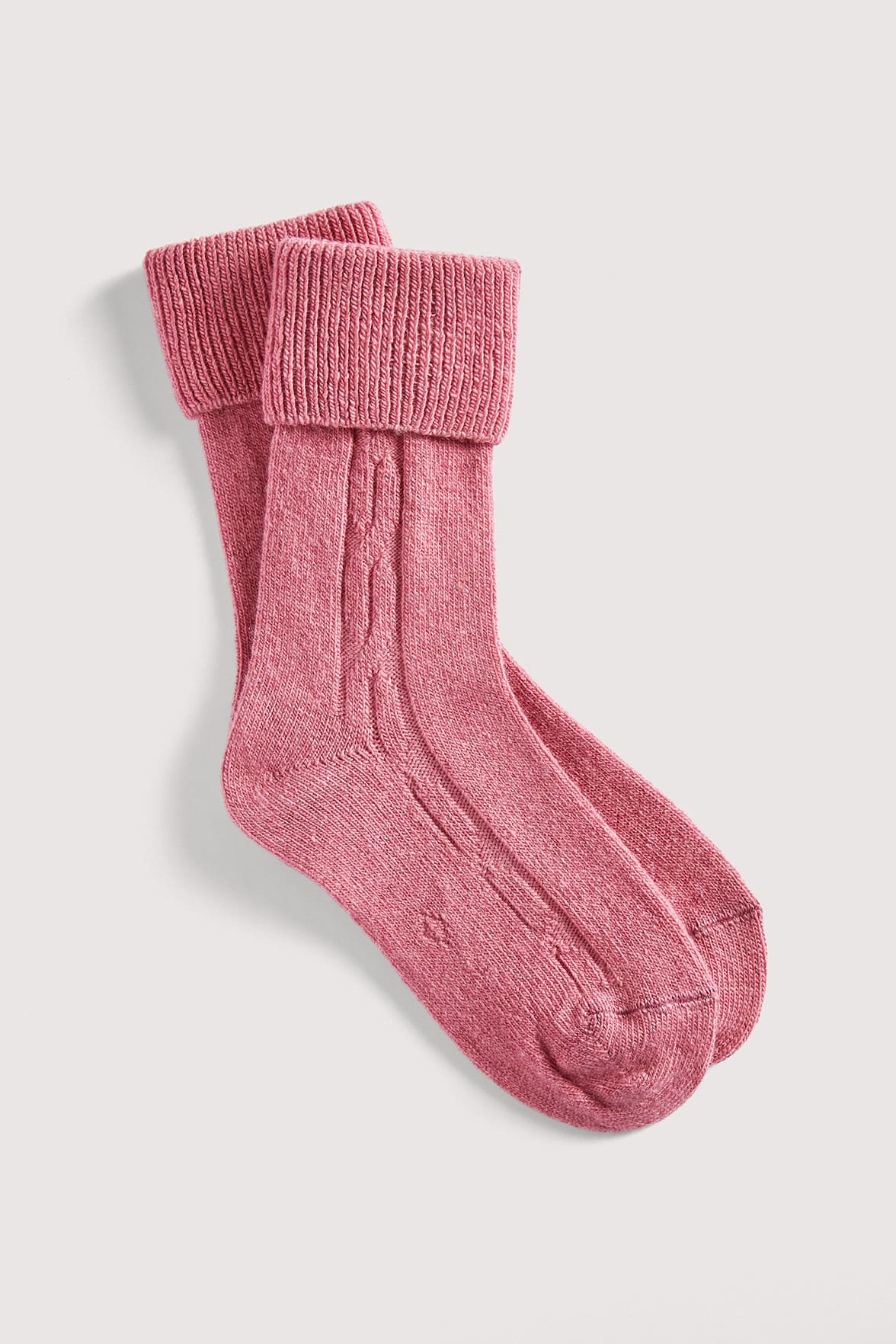 Chaussettes Torsadées avec Revers en Laine et Cachemire - Rose