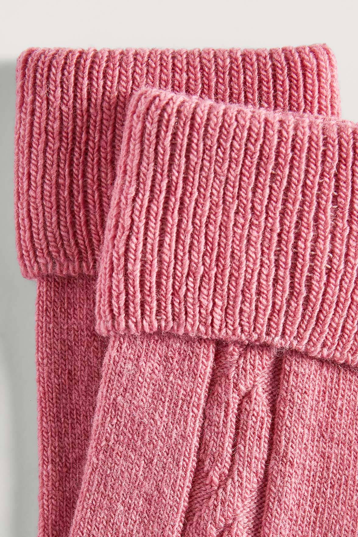 Chaussettes Torsadées avec Revers en Laine et Cachemire - Rose