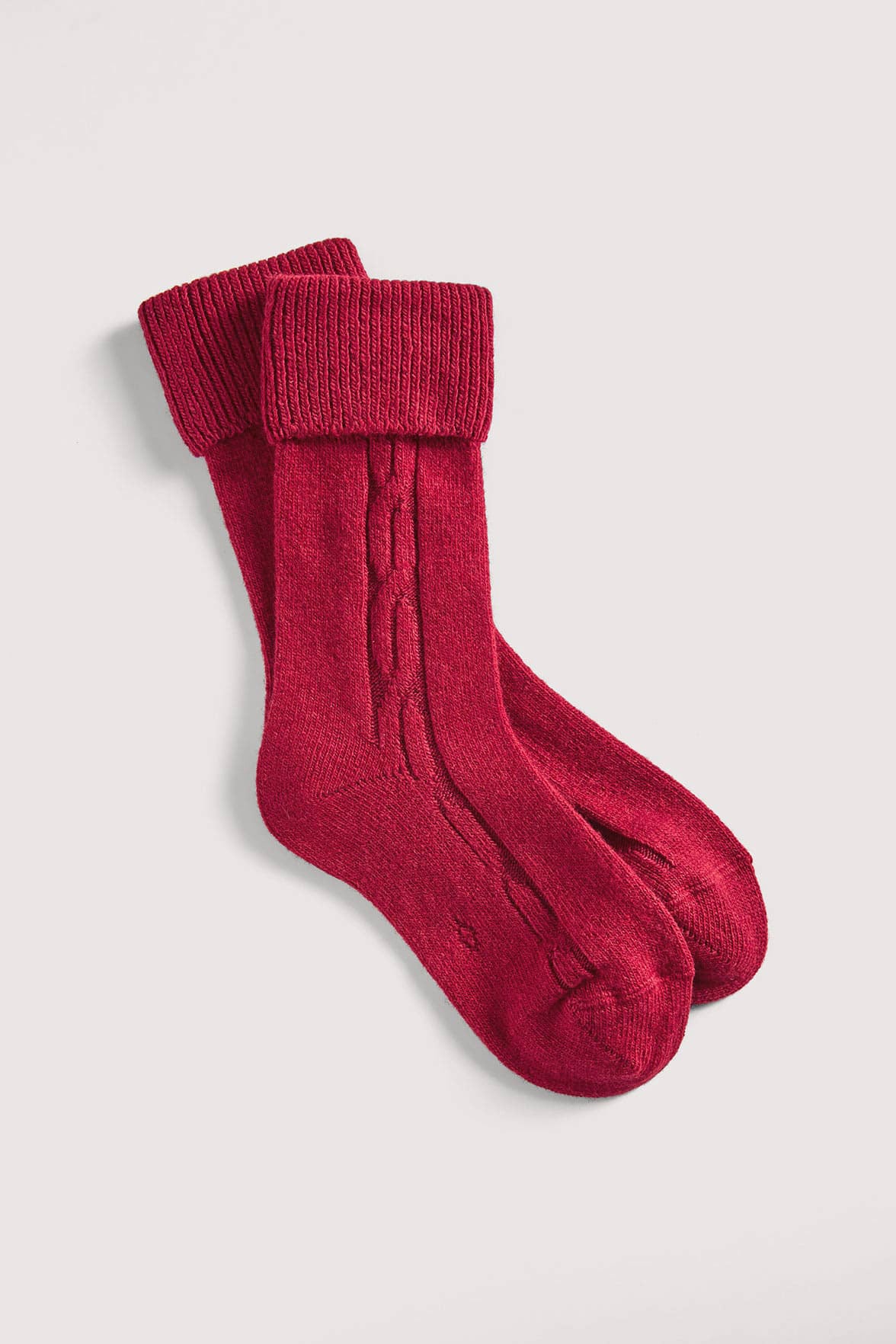 Chaussettes Torsadées avec Revers en Laine et Cachemire - Rouge Pourpre