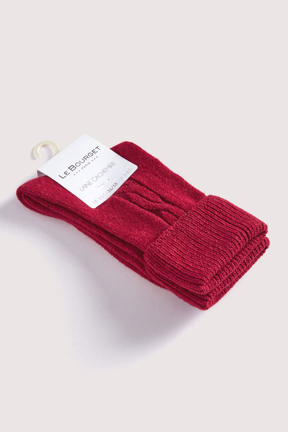 Chaussettes Torsadées avec Revers en Laine et Cachemire - Rouge Pourpre