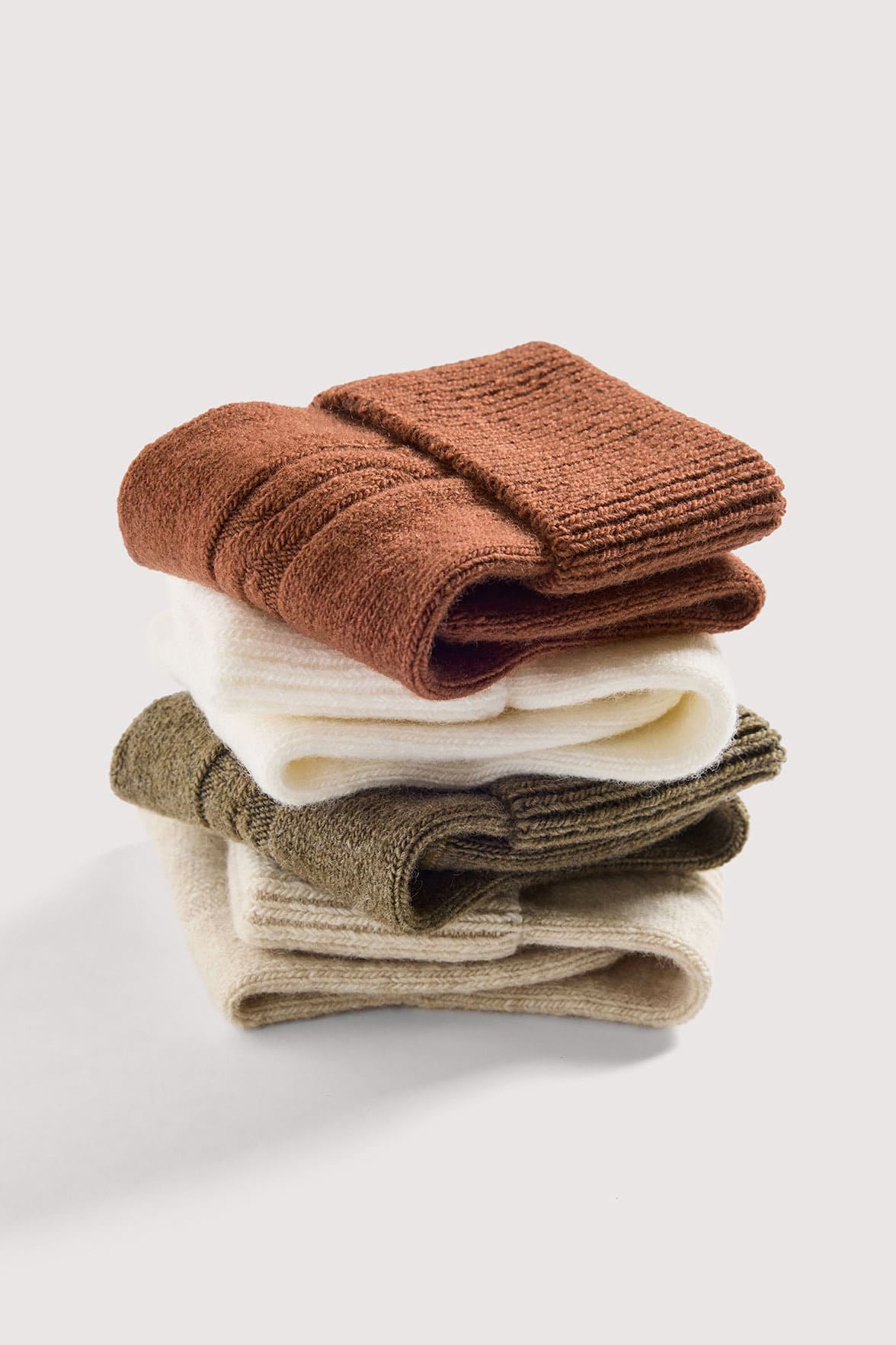 Chaussettes Torsadées avec Revers en Laine et Cachemire - Vert Kaki