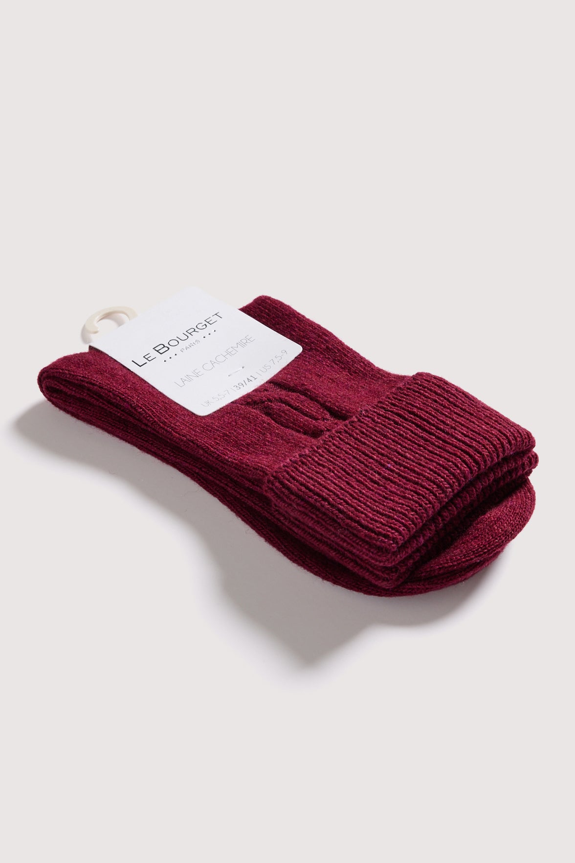 Chaussettes Torsadées avec Revers en Laine et Cachemire - Bordeaux