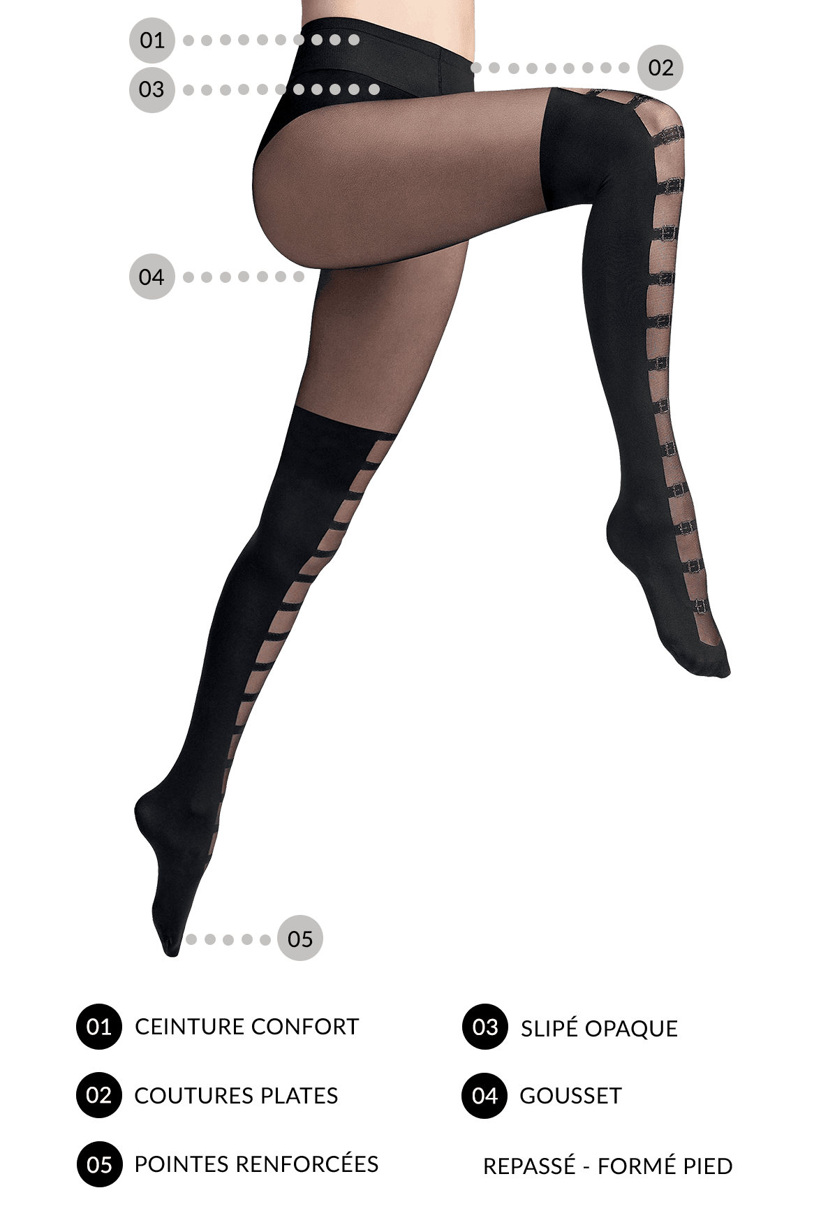 Collant Fantaisie Effet Jambière 25D/80D Création - Noir