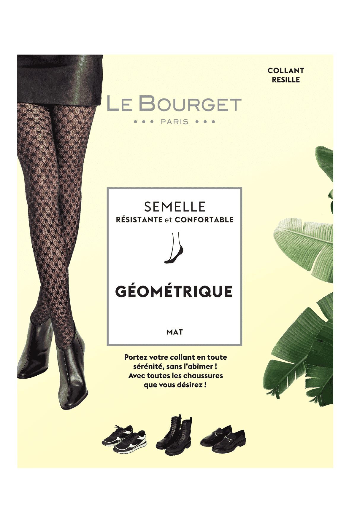 Collant Fantaisie Résille Géométrique avec Protège-Pied Intégré - Noir