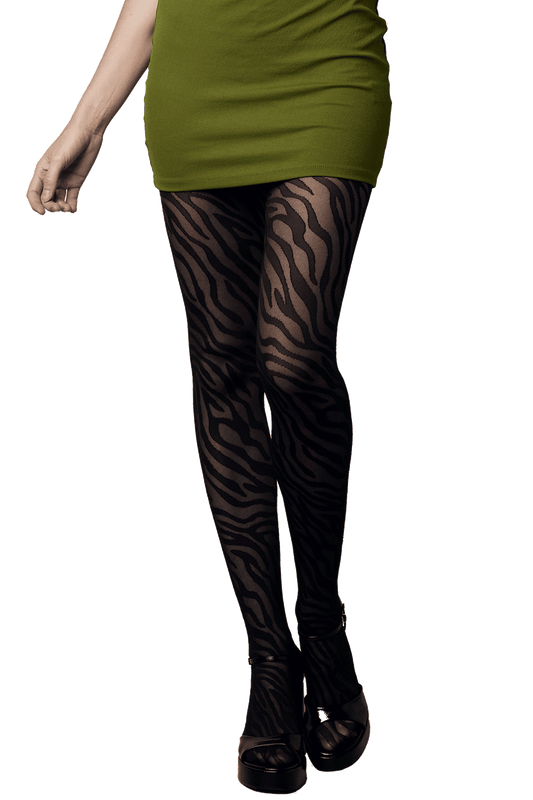 Collant Motif Animalier 30D Fashion Héléna - Noir