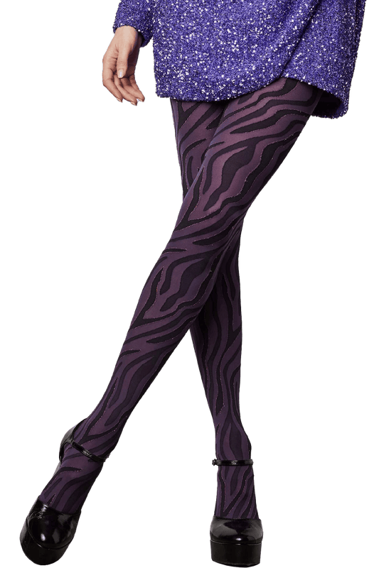 Collant Semi-Opaque Fantaisie Motif Zèbre 40D Fashion Gaïa - Prune