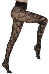 Collant Transparent Motif Dentelle Floral 20D Création - Noir