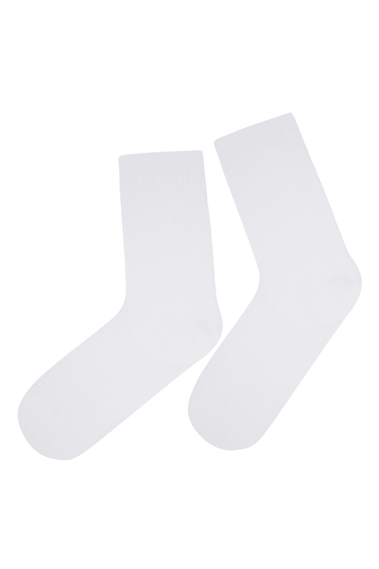 Chaussettes Fantaisies Effet de Maille Torsades - Blanc