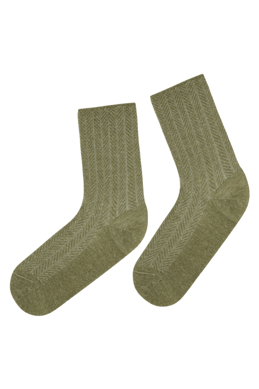 Chaussettes Fantaisies Effet de Maille Torsades - Kaki