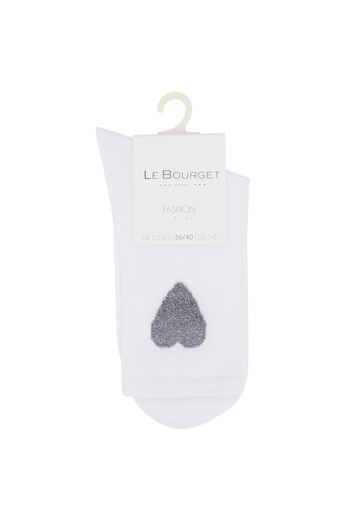 Socquettes Fantaisies Sport Motif Cœur Lurex avec Semelle Bouclette - Blanc Bleu