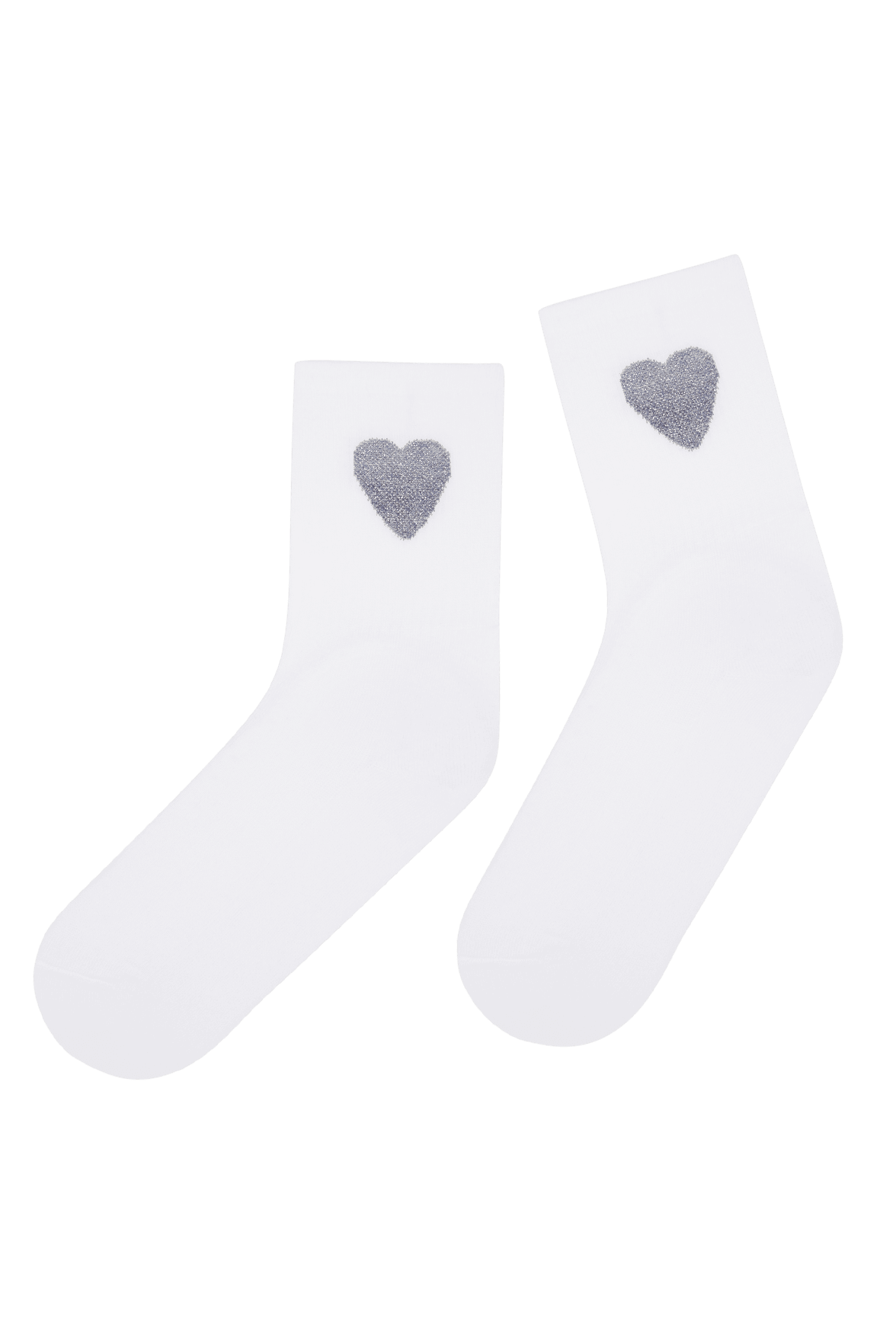 Socquettes Fantaisies Sport Motif Cœur Lurex avec Semelle Bouclette - Blanc Bleu