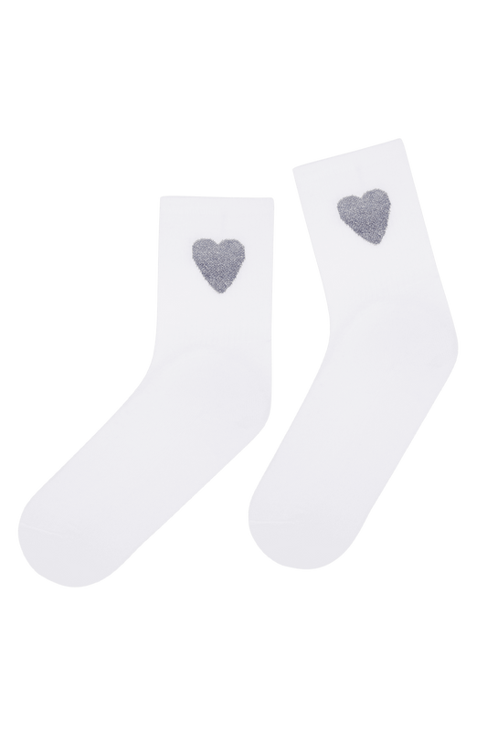 Socquettes Fantaisies Sport Motif Cœur Lurex avec Semelle Bouclette - Blanc Bleu
