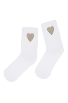 Socquettes Fantaisies Sport Motif Cœur Lurex avec Semelle Bouclette - Blanc Or