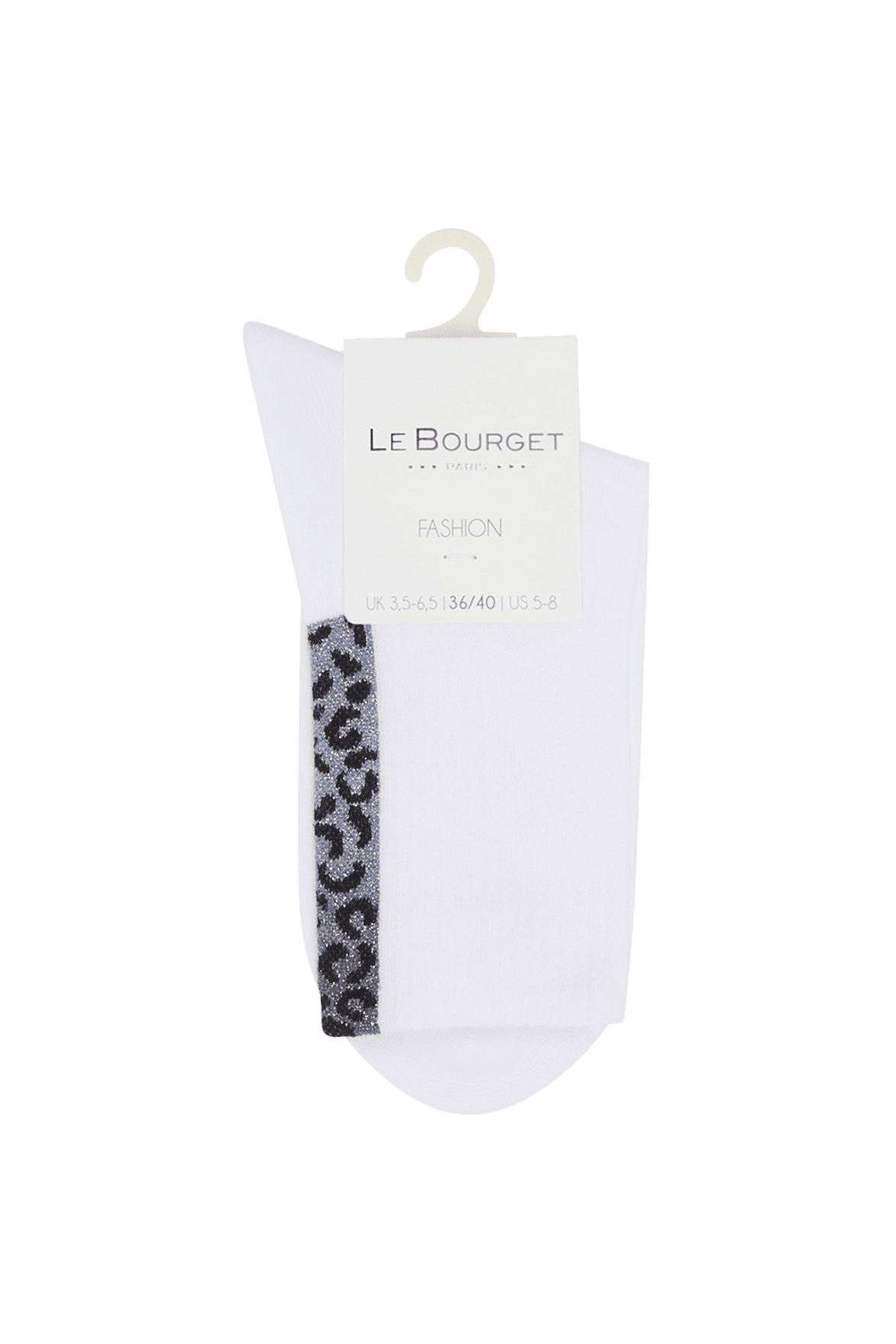 Socquettes Fantaisies Sport Motif Animalier Lurex avec Semelle Bouclette - Blanc Bleu
