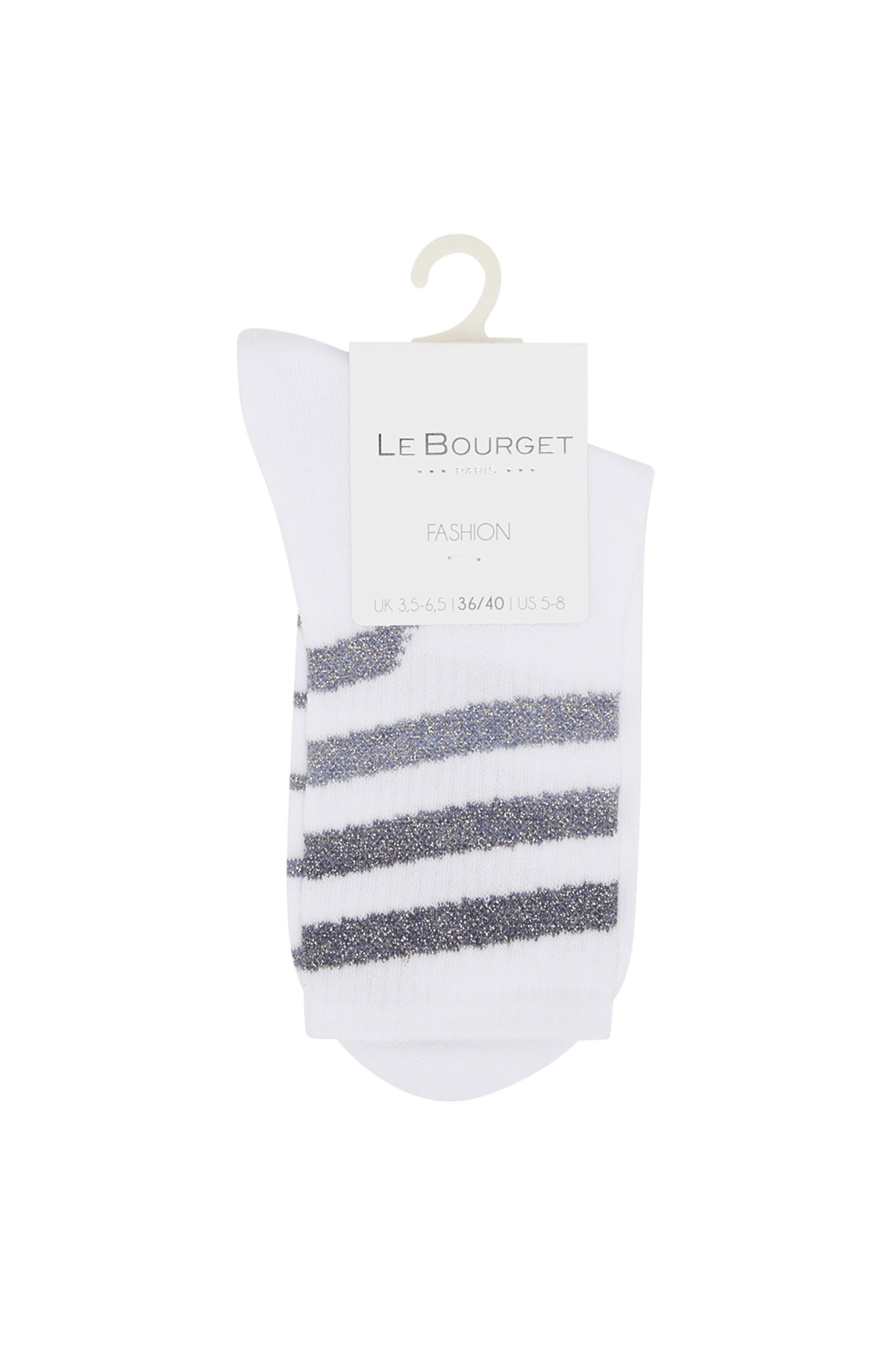 Socquettes Fantaisies Sport Motif Rayures Lurex avec Semelle Bouclette - Blanc Bleu