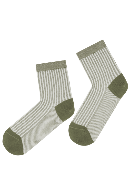 Socquettes Fantaisies Motif Rayures - Kaki