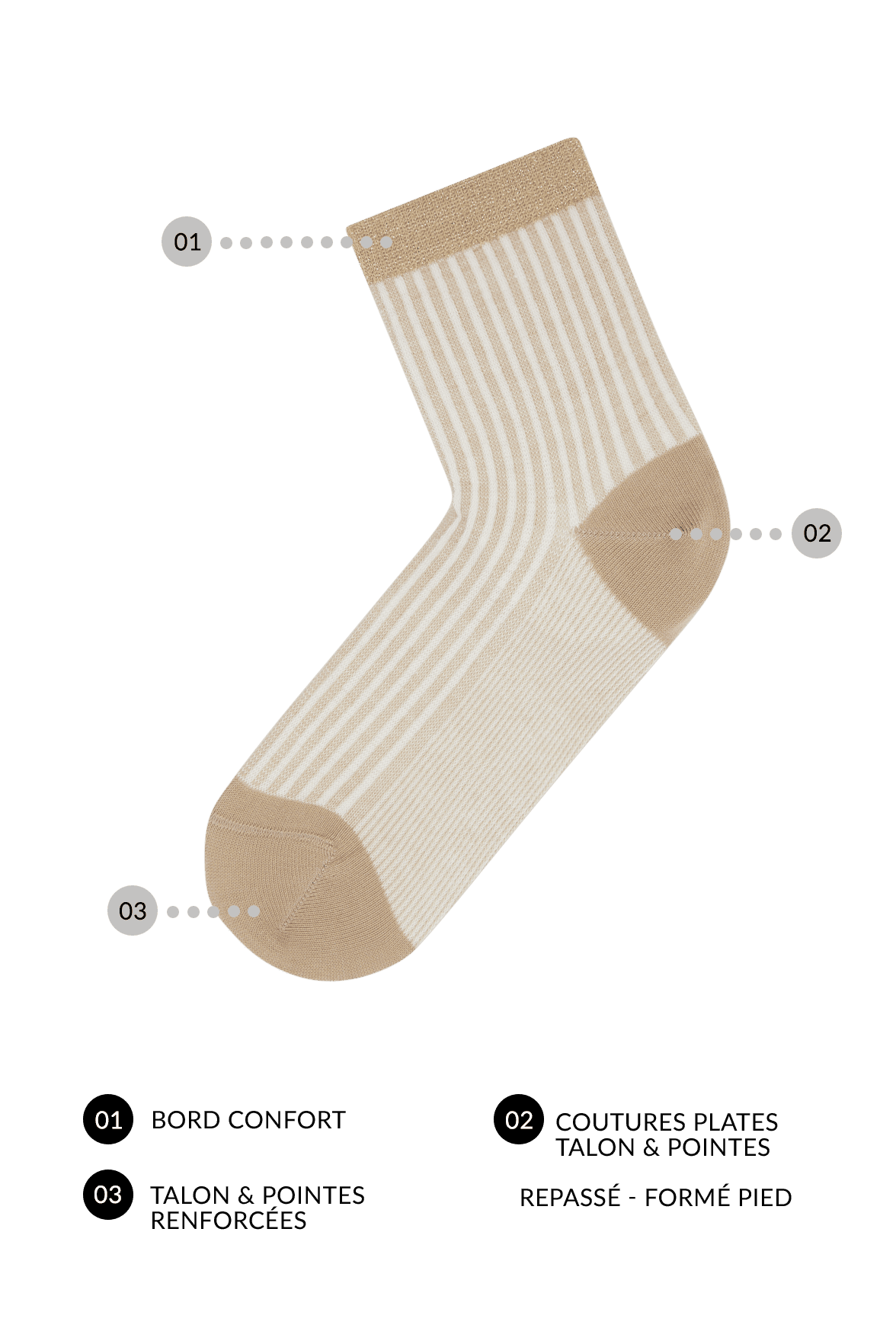 Socquettes Fantaisies Motif Rayures - Sable