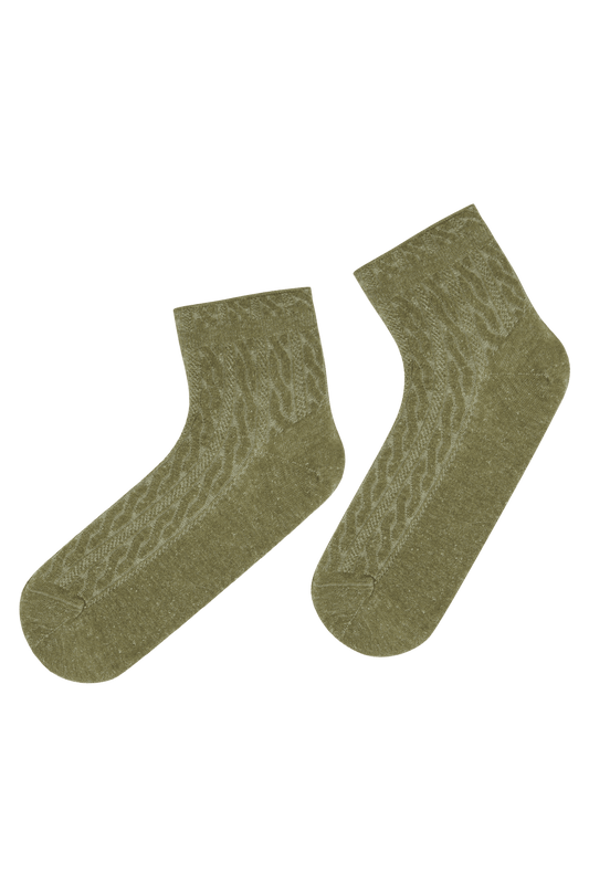 Socquettes Fantaisies Effet de Maille Torsades - Kaki