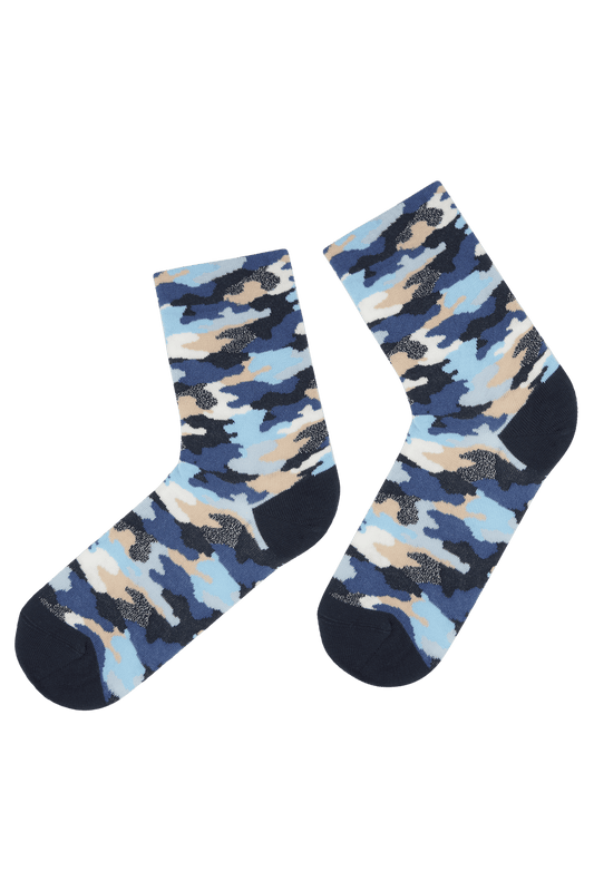 Socquettes Fantaisies Motif Effet Camouflage - Marine
