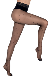 Collant Slipé Dentelle et motif Plumetis Coeurs 20D Création - Noir
