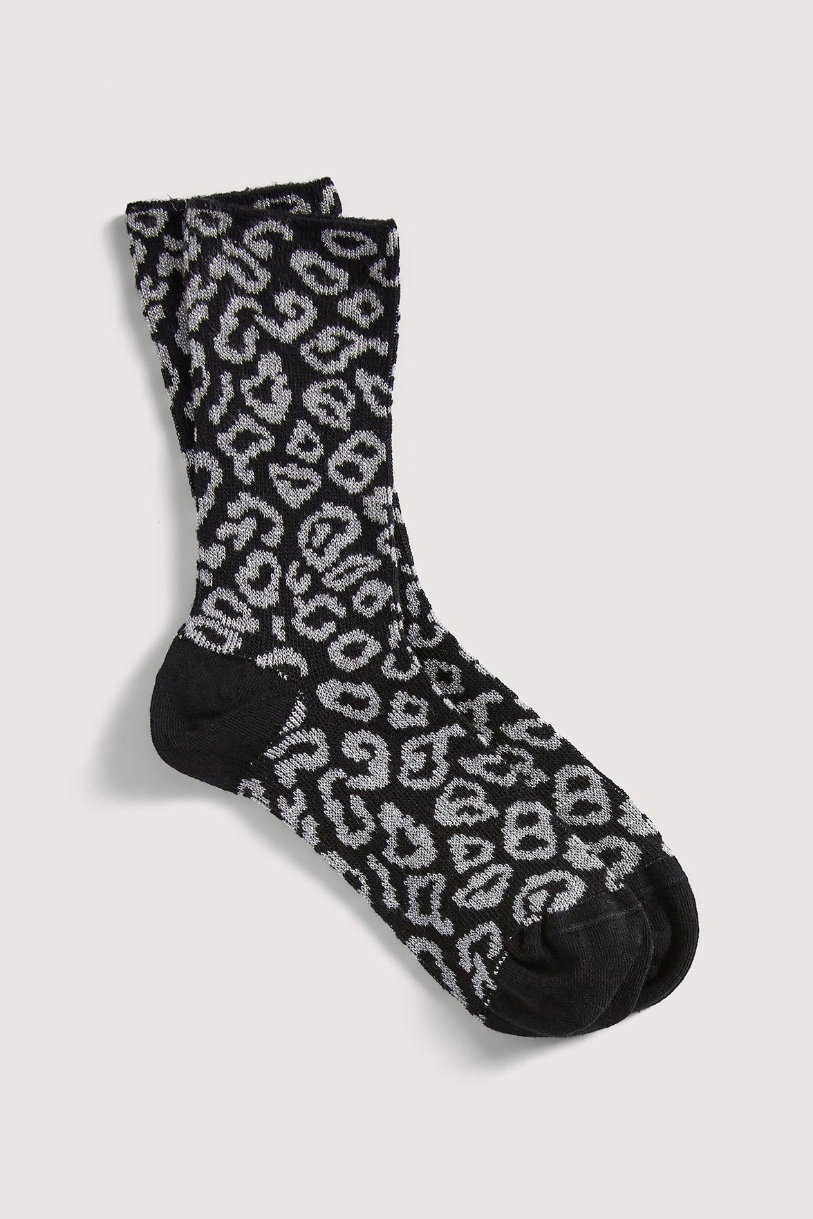 Chaussettes Fantaisies Motif Animalier Lurex - Noir Argent