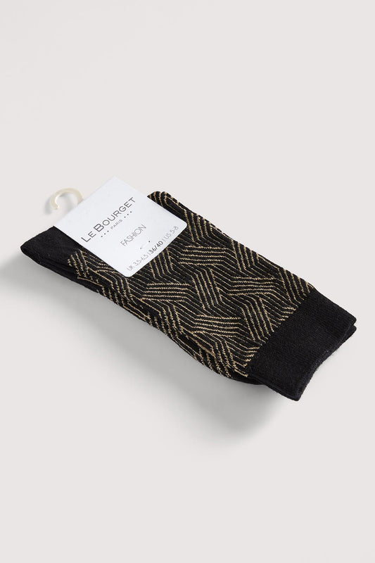 Chaussettes Fantaisies Motif Géométrique Lurex - Noir Or