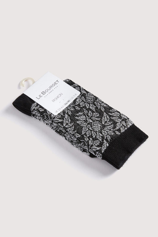 Chaussettes Fantaisies Motif Floral Lurex - Noir Argent