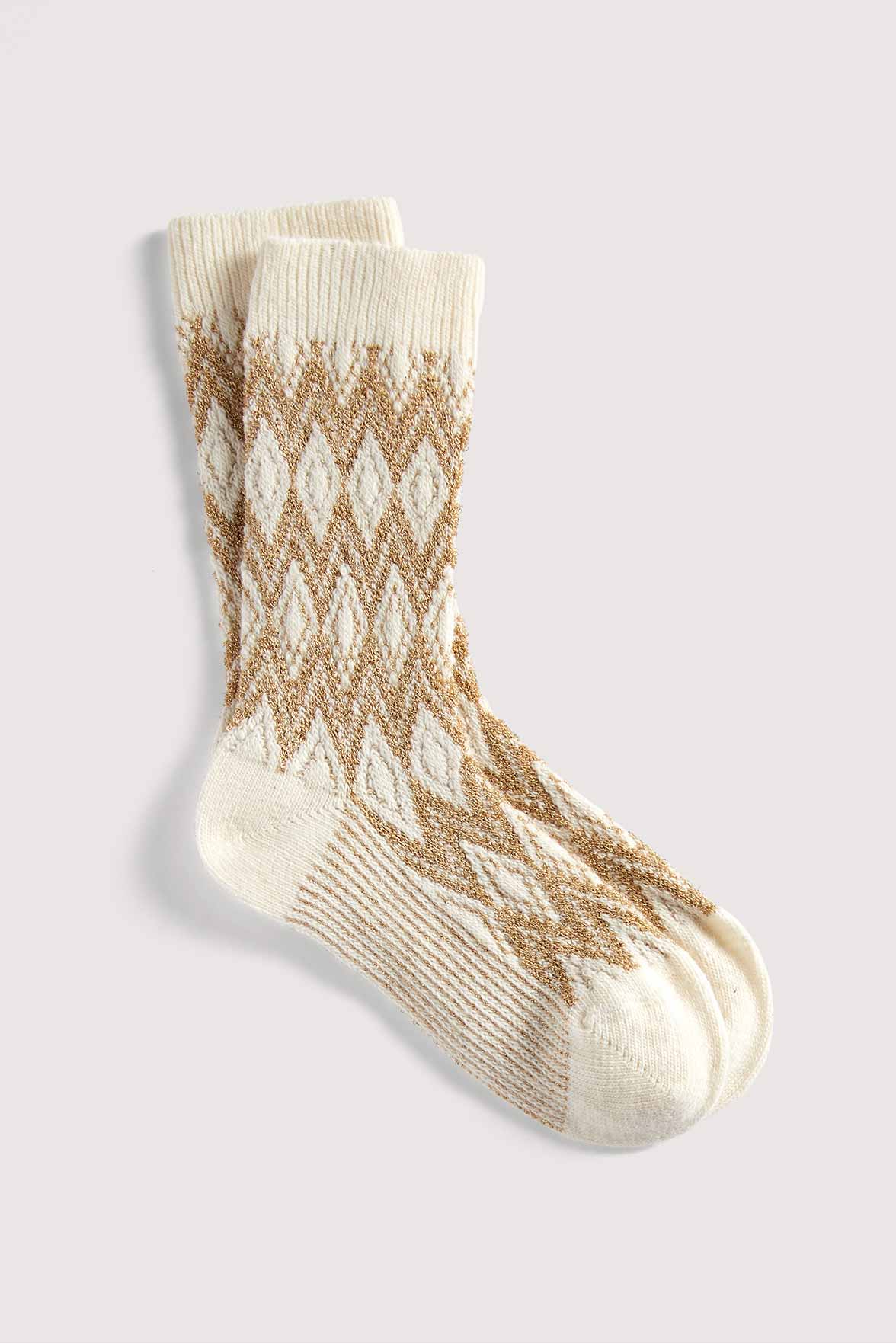 Chaussettes Fantaisies Motif Géométrique Lurex - Naturel