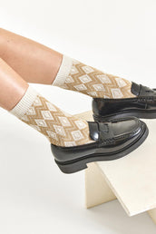 Chaussettes Fantaisies Motif Géométrique Lurex - Naturel