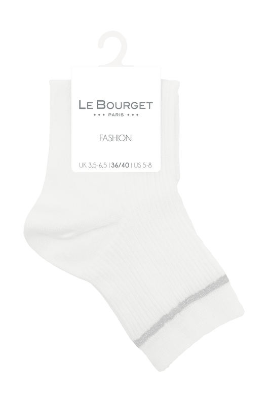 Socquettes Côtelées avec Bande de Lurex - Blanc