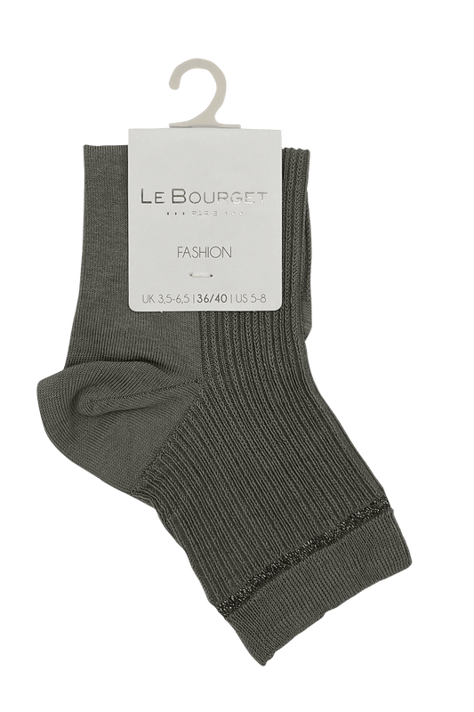 Socquettes Côtelées avec Bande de Lurex - Kaki