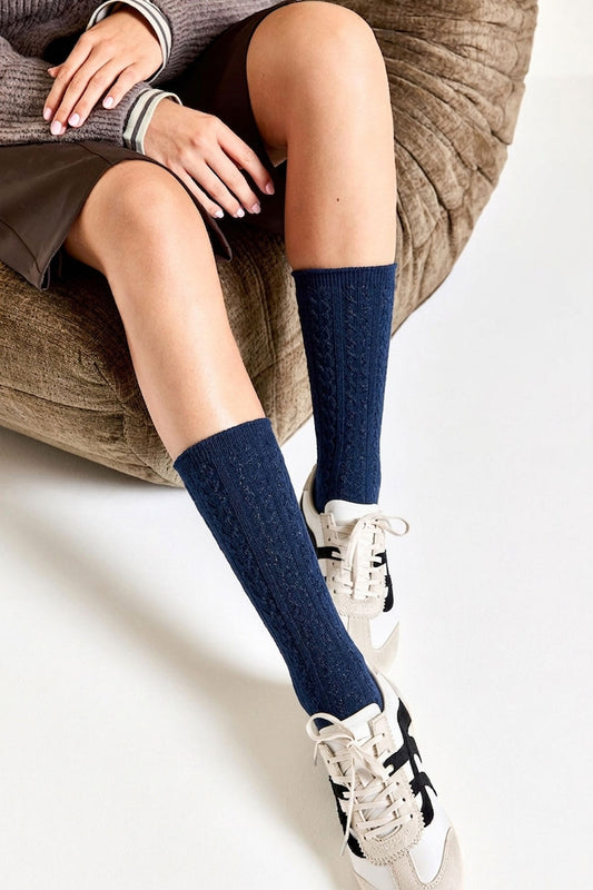 Mi-Bas Fantaisies Effet de Maille - Marine