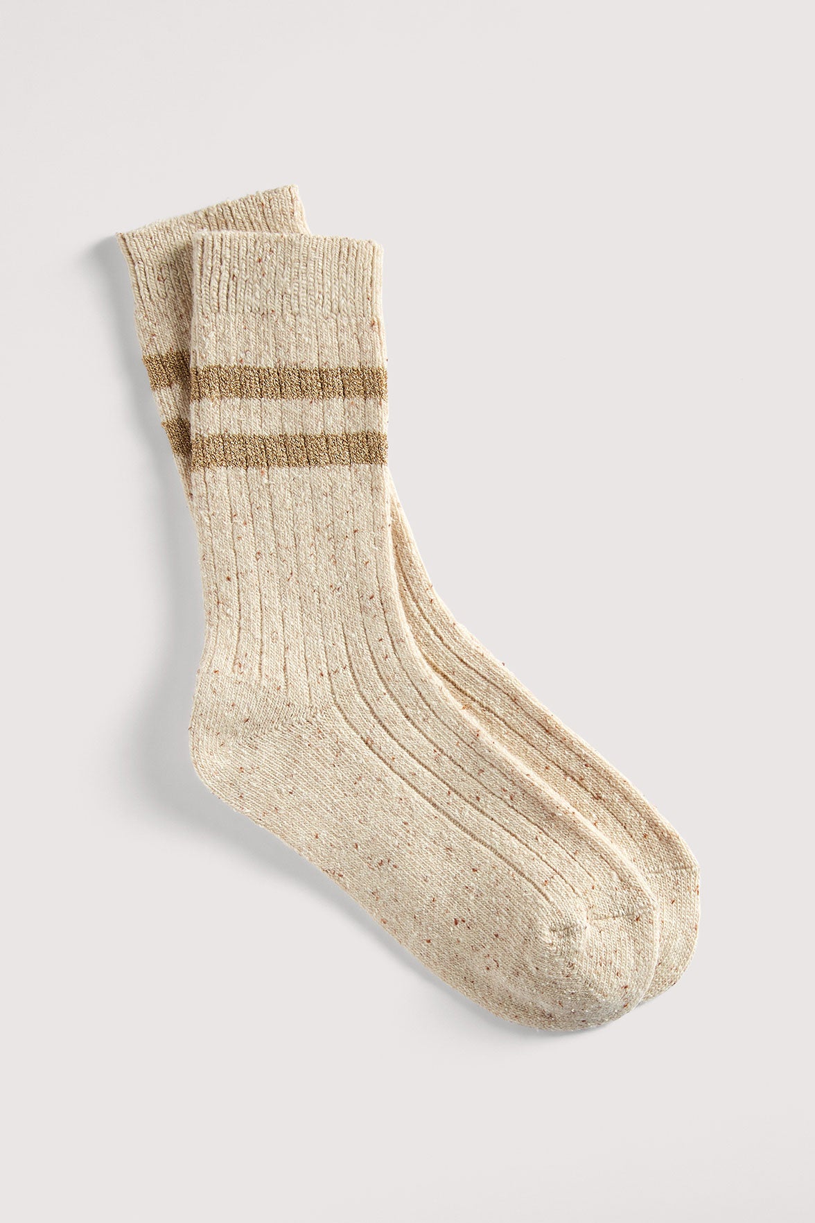 Chaussettes Fantaisies Côtelées Chinées - Beige Chiné