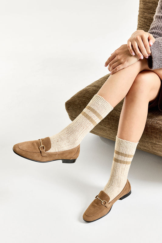 Chaussettes Fantaisies Côtelées Chinées - Beige Chiné