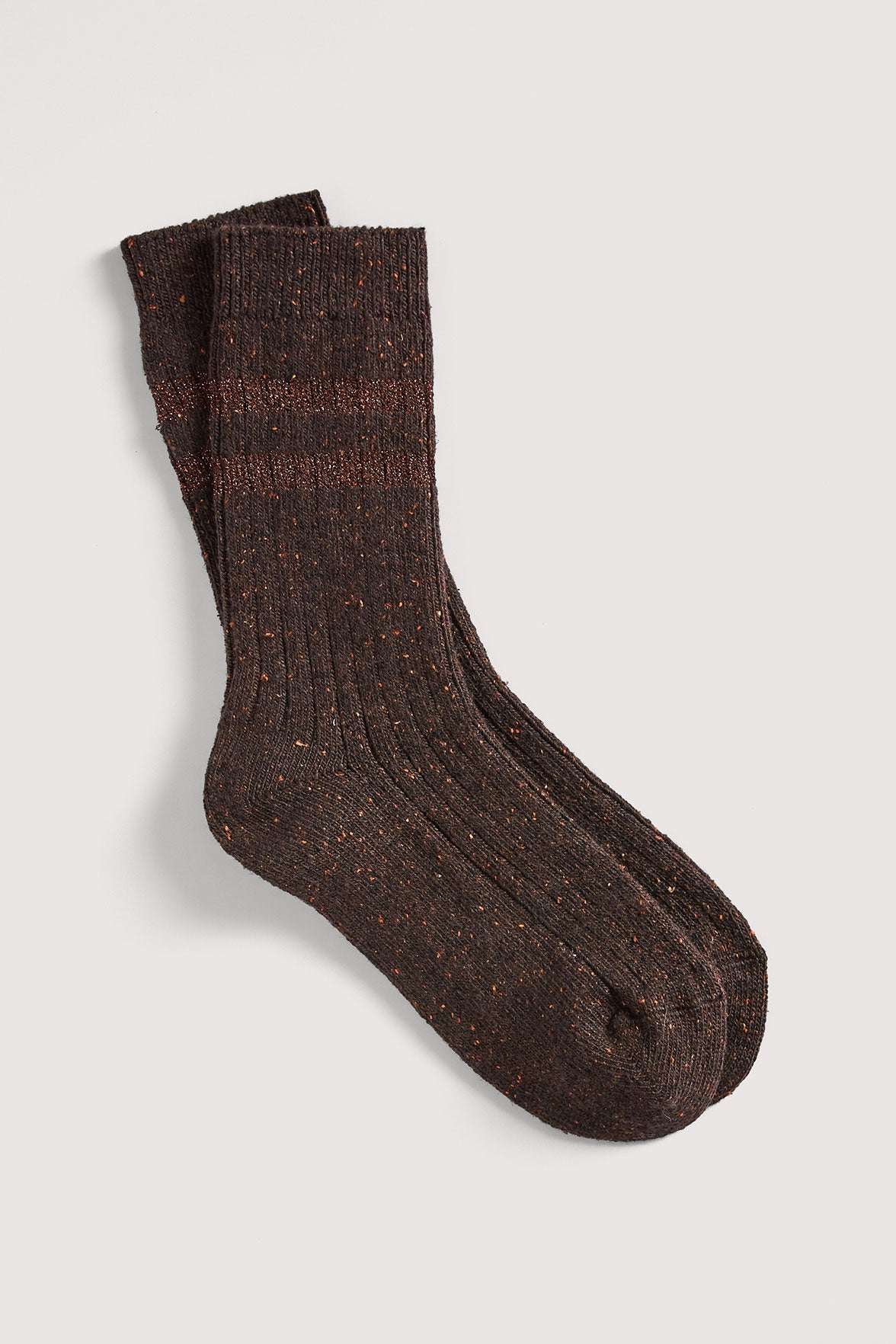 Chaussettes Fantaisies Côtelées Chinées - Châtaigne Chiné