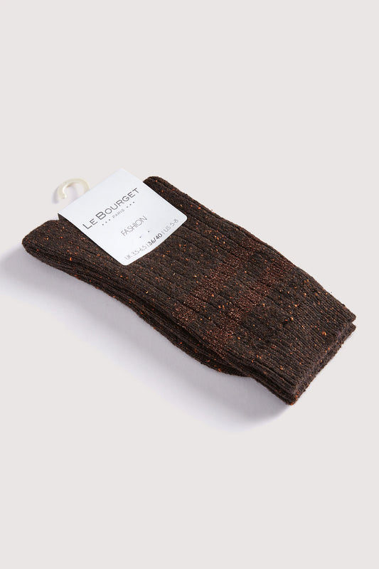 Chaussettes Fantaisies Côtelées Chinées - Châtaigne Chiné