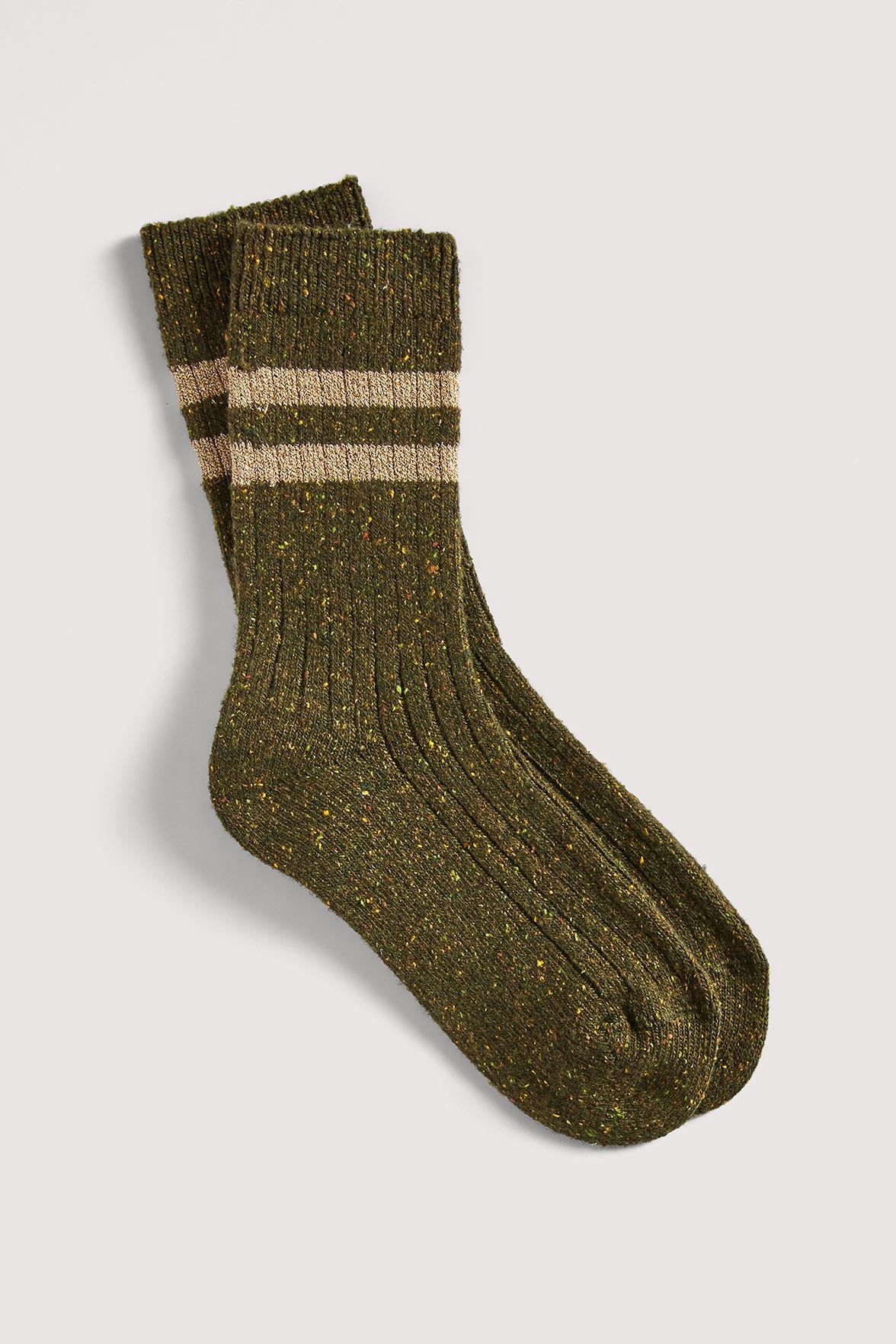 Chaussettes Fantaisies Côtelées Chinées - Kaki Chiné