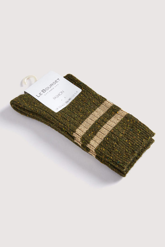 Chaussettes Fantaisies Côtelées Chinées - Kaki Chiné