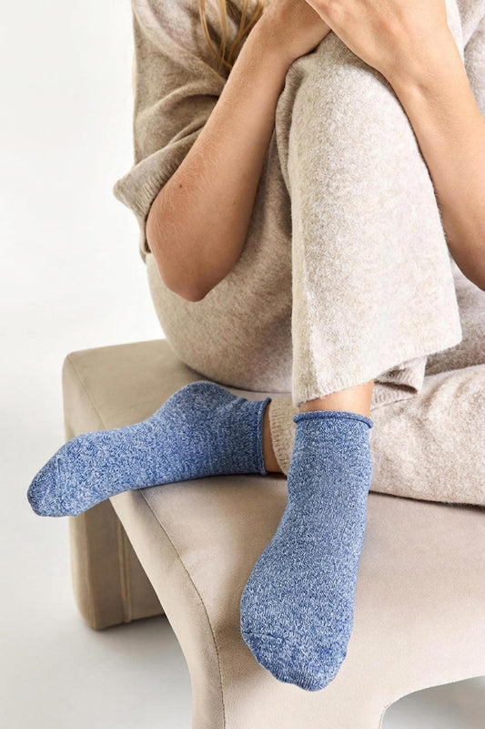 Socquettes Unies en Lurex et Bords Roulottés - Bleu Jean