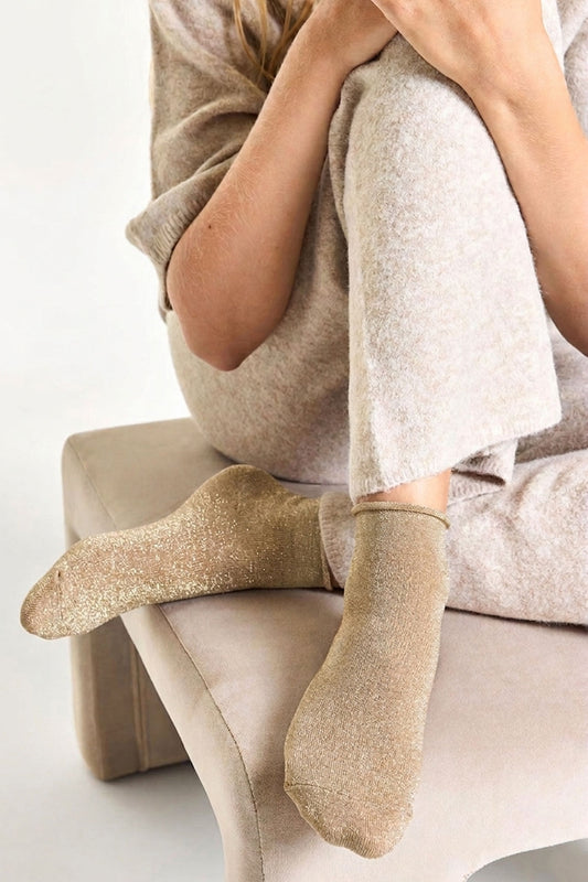 Socquettes Unies en Lurex et Bords Roulottés - Doré