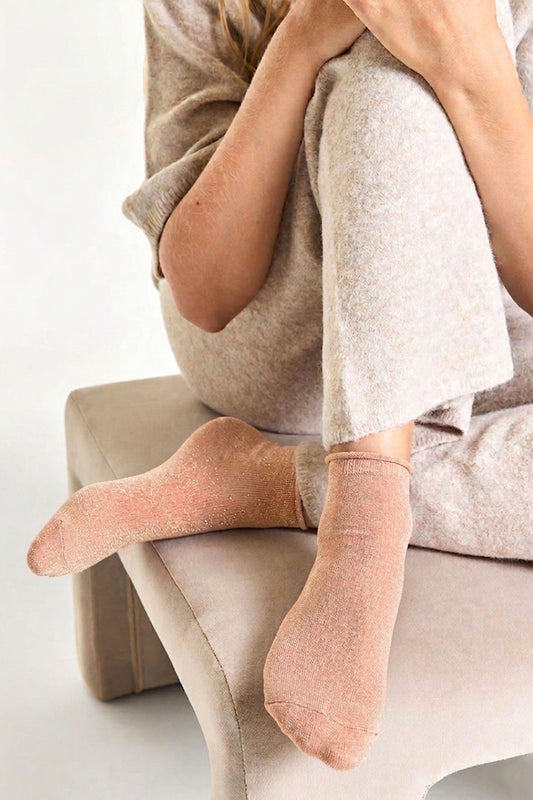Socquettes Unies en Lurex et Bords Roulottés - Rose