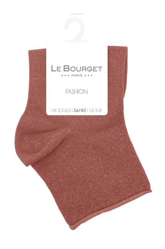 Socquettes Unies en Lurex et Bords Roulottés - Rose