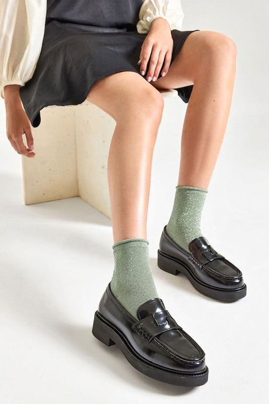 Socquettes Unies en Lurex et Bords Roulottés - Vert