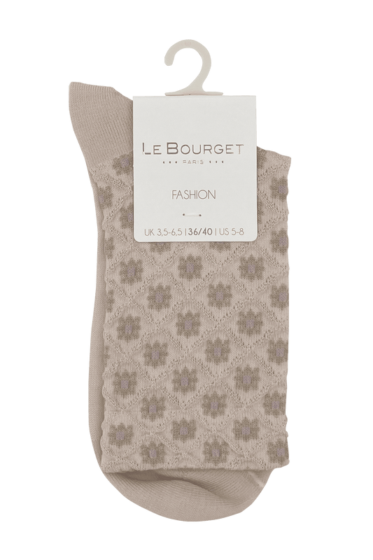 Socquettes Fantaisies Motif Floral - Beige