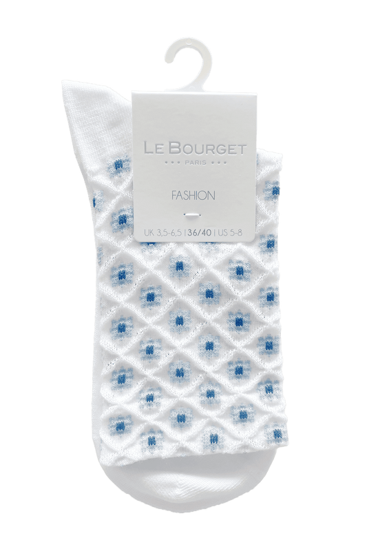 Socquettes Fantaisies Motif Floral - Blanc Bleu