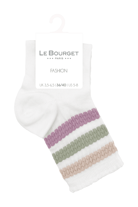 Socquettes Fantaisies Motifs Rayures - Blanc