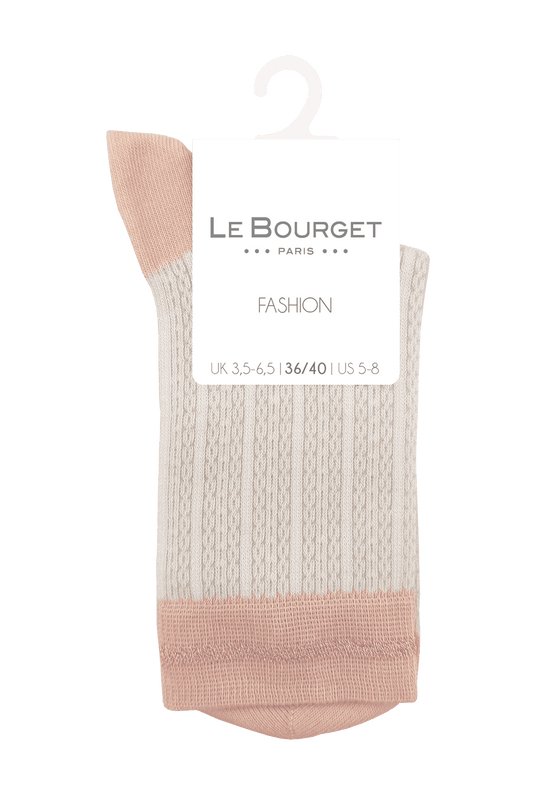 Socquettes Fantaisies Effet de Maille avec Bande de Lurex - Beige